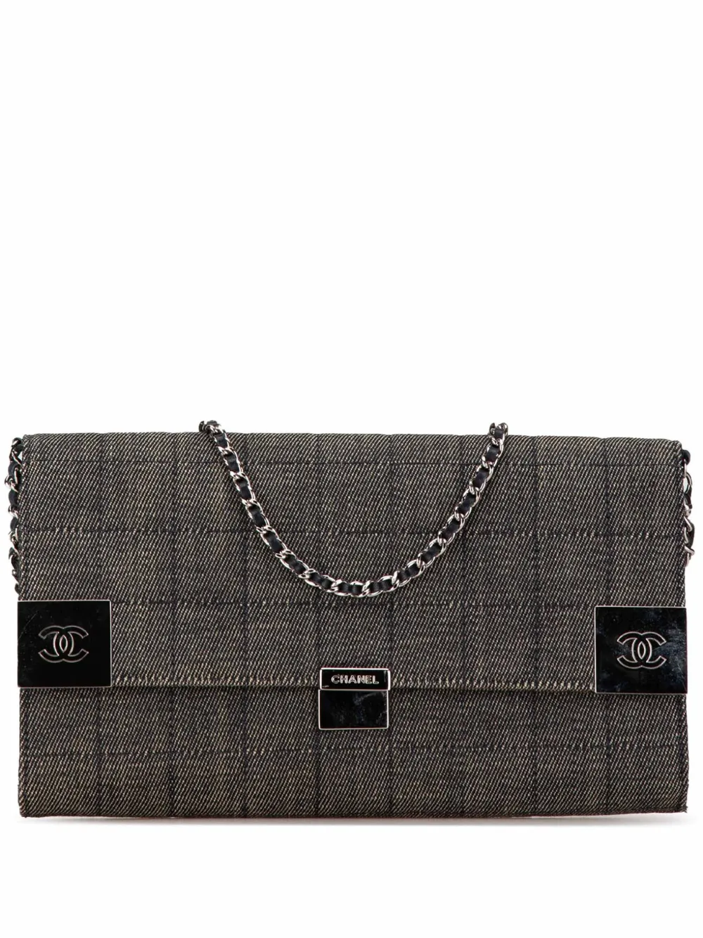 Pre-owned Chanel 2002-2003 Denim Choco Bar Chain Flap Shoulder Bag In Grey