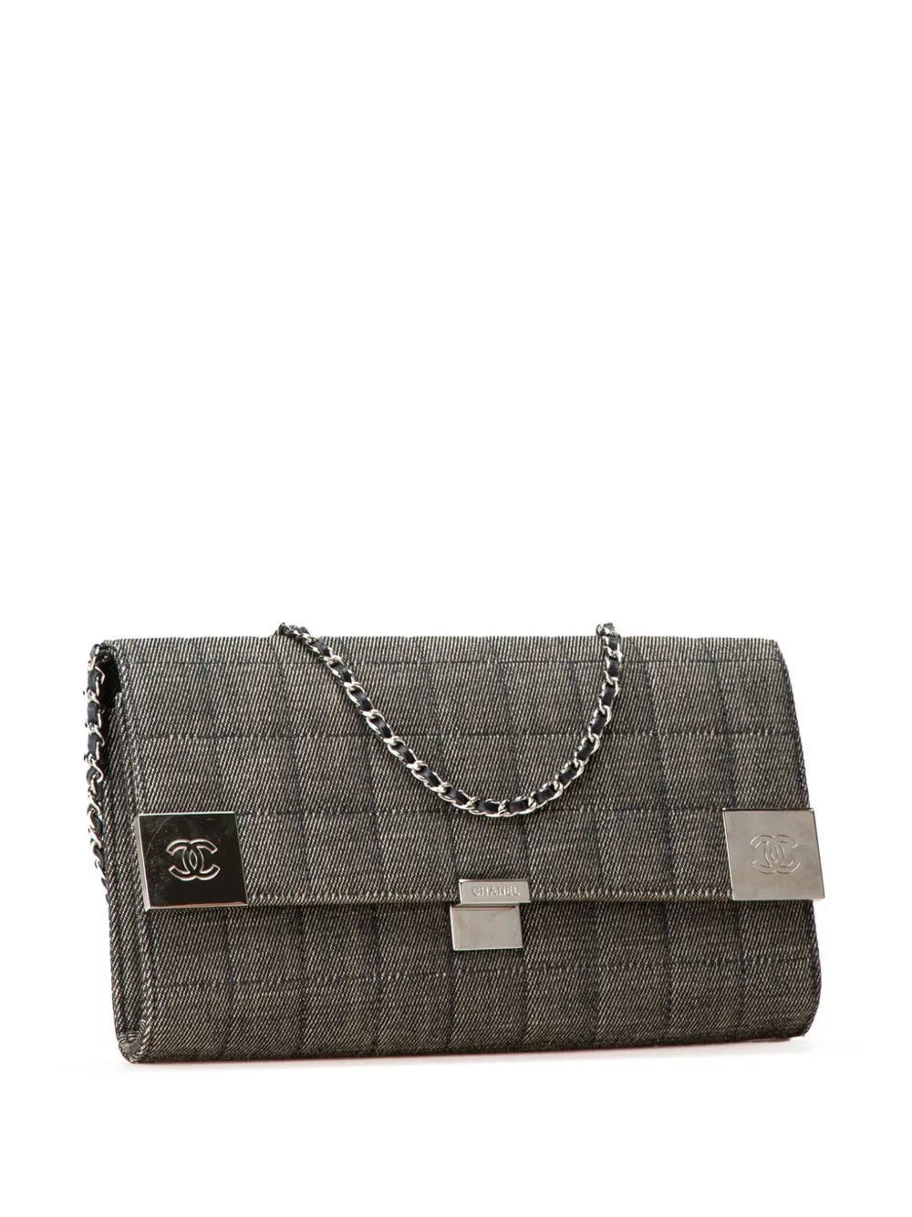 Pre-owned Chanel 2002-2003 Denim Choco Bar Chain Flap Shoulder Bag In Grey