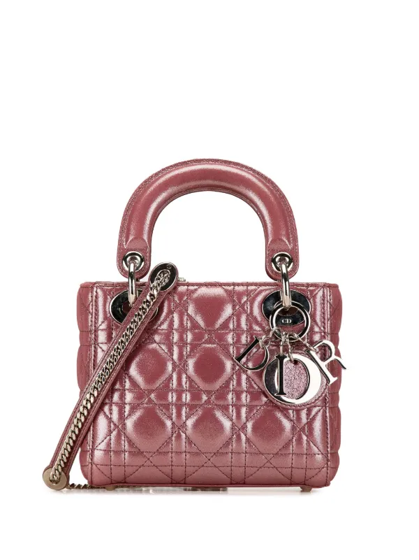 Christian Dior Pre Owned 2015 Mini Metallic Lambskin Cannage Lady Dior Satchel Farfetch