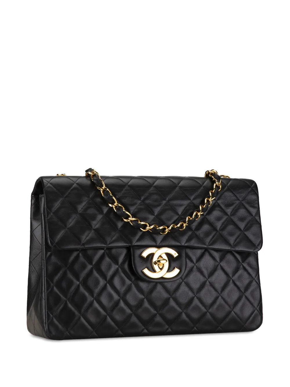 Pre-owned Chanel 1991-1994 Maxi Xl Classic Lambskin Single Flap Shoulder Bag In Black