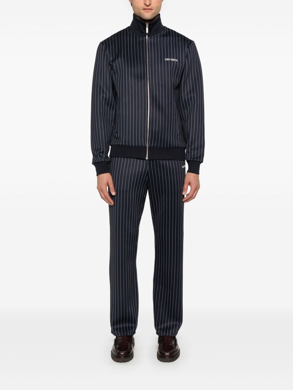 Shop Les Deux Pinstriped Track Jacket In Blue