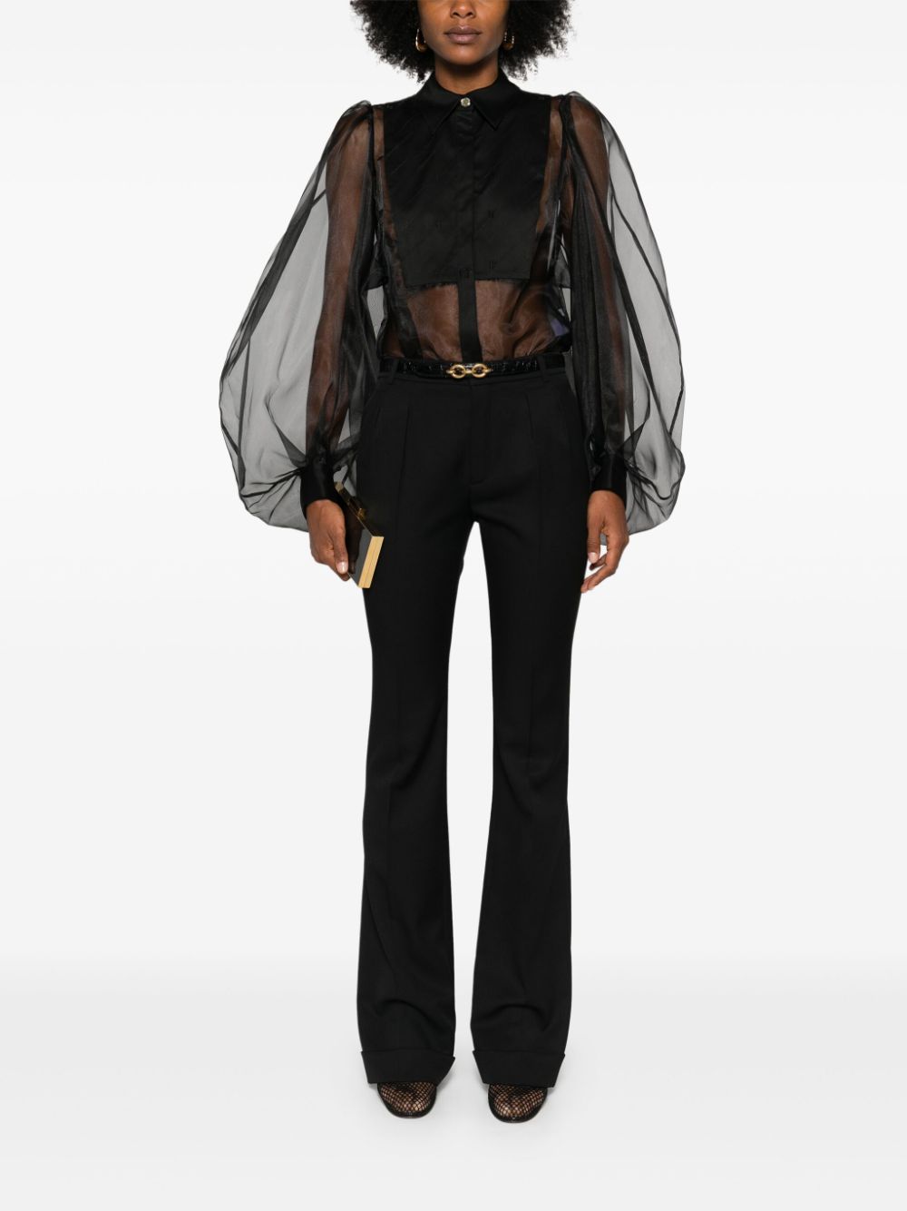 Shop Elisabetta Franchi Bodysuit-style Organza Shirt In Black