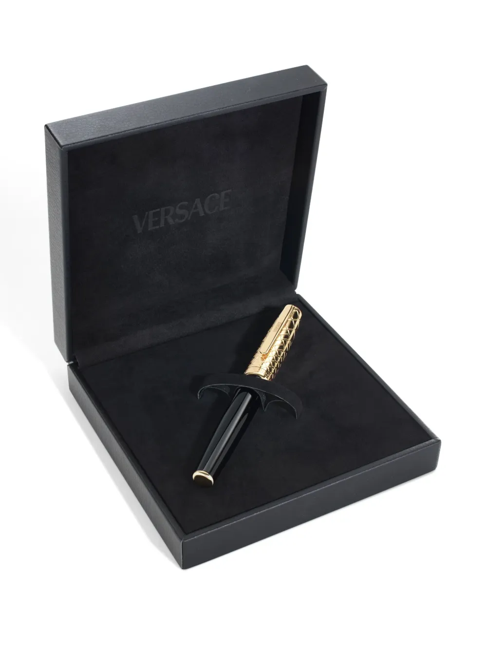 Versace Logo-engraved Ballpoint Pen In Black