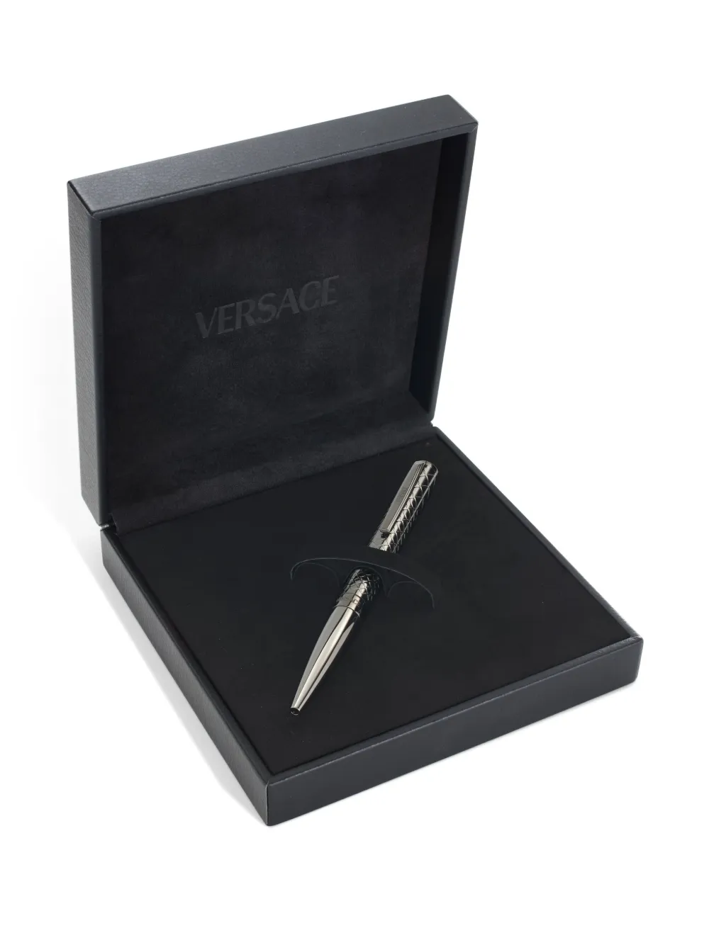 Versace Logo-engraved Ballpoint Pen In Black