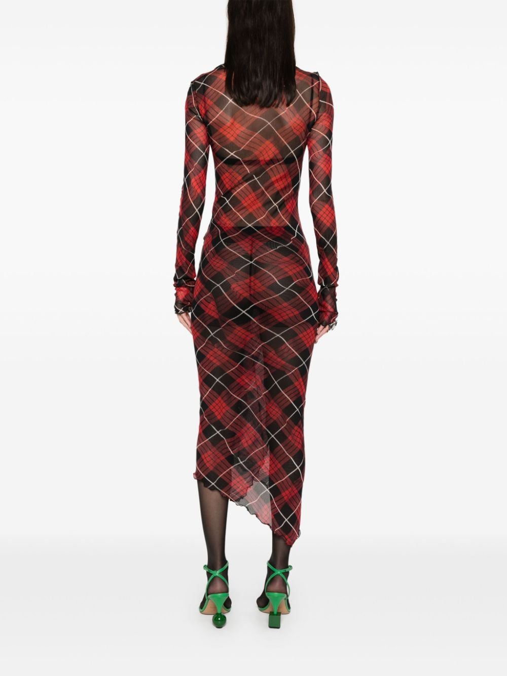 Shop Jean Paul Gaultier Tartan Mesh Midi Dress In Red