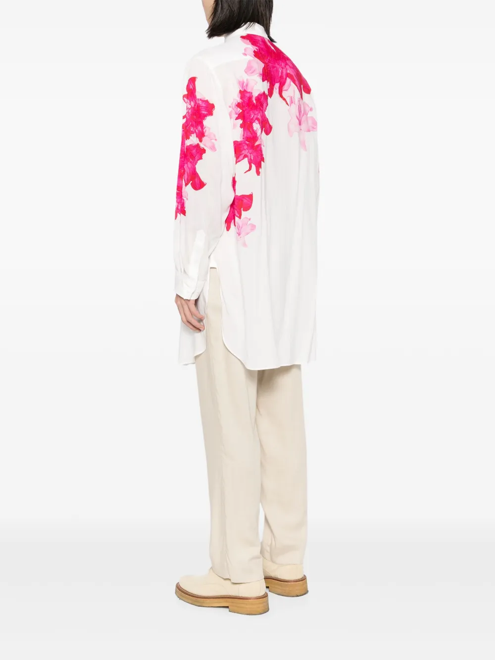 Yohji Yamamoto Overhemd met bloemenprint Beige