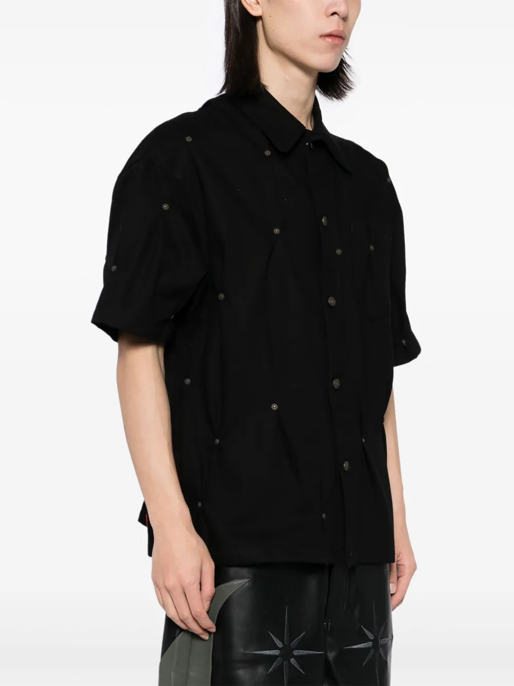  Kusikohc Multi-rivet Denim Short Sleeves Shirt - Black 