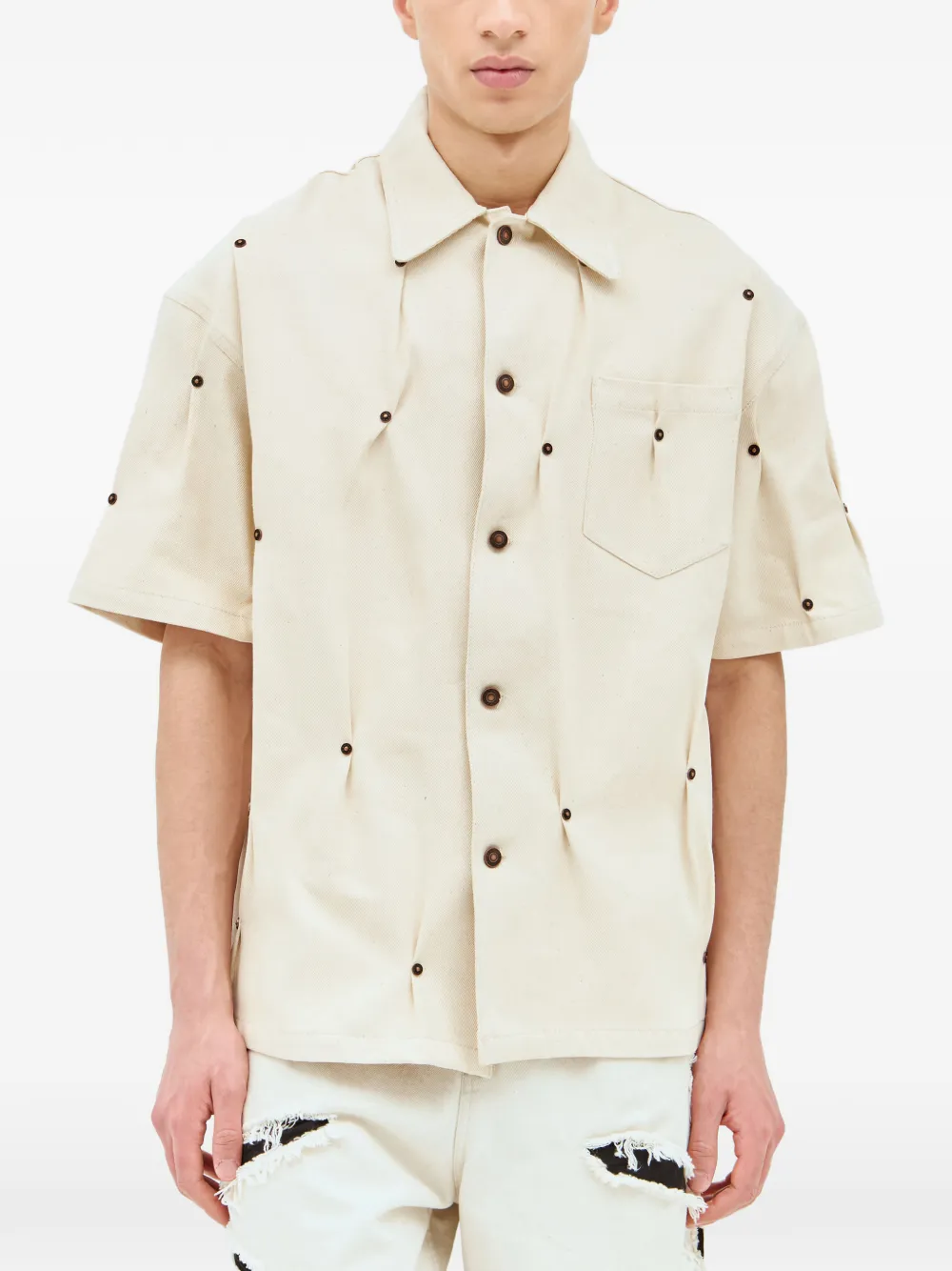 KUSIKOHC multi-rivet short-sleeves shirt | Neutrals | Image 1
