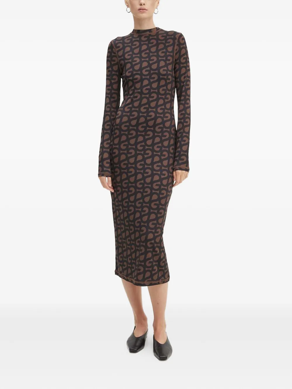 Stine Goya Long-sleeved Midi Dress In Brown