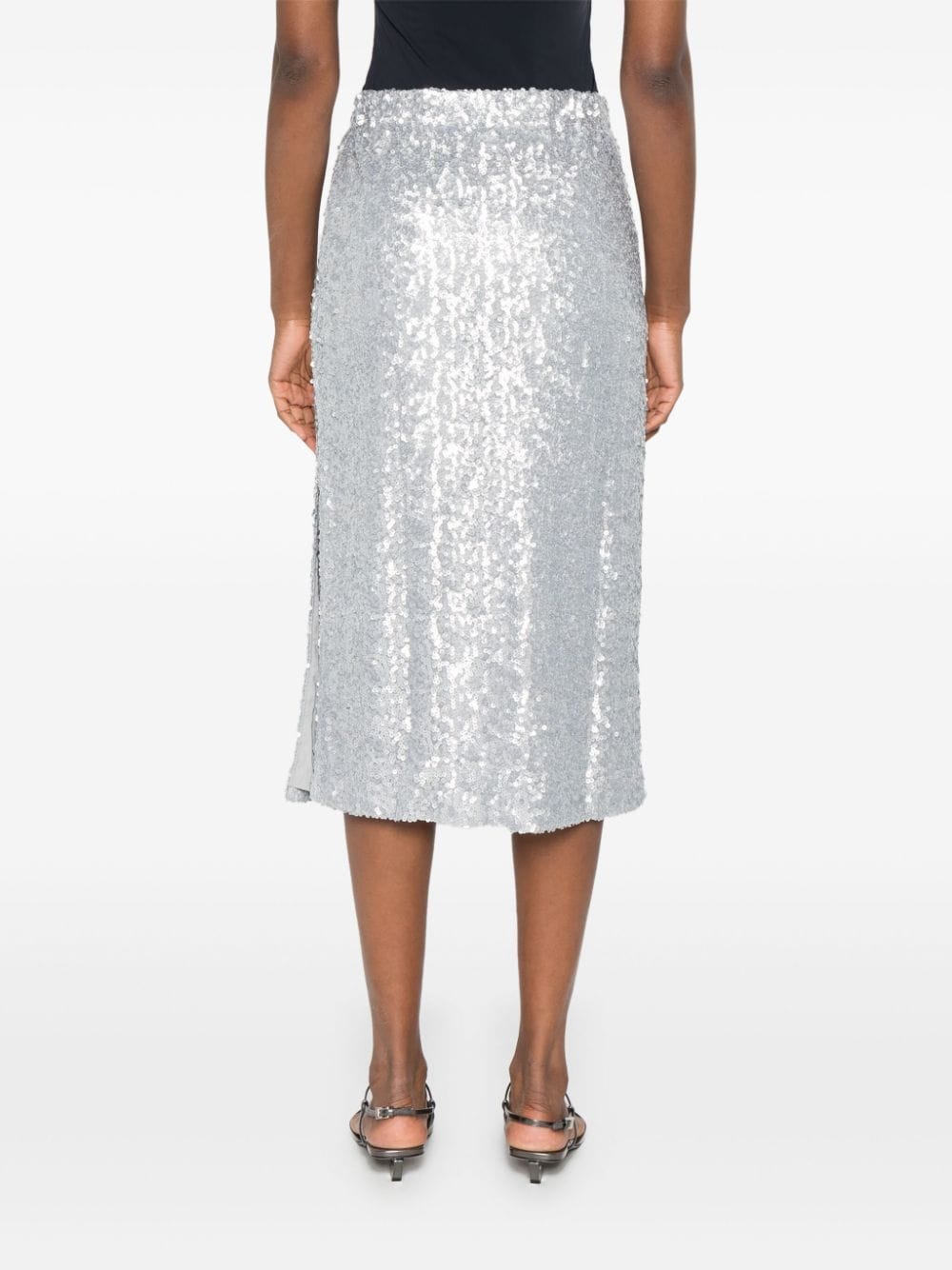 Shop Stine Goya Sequin Embellished Midi Skirt In 灰色