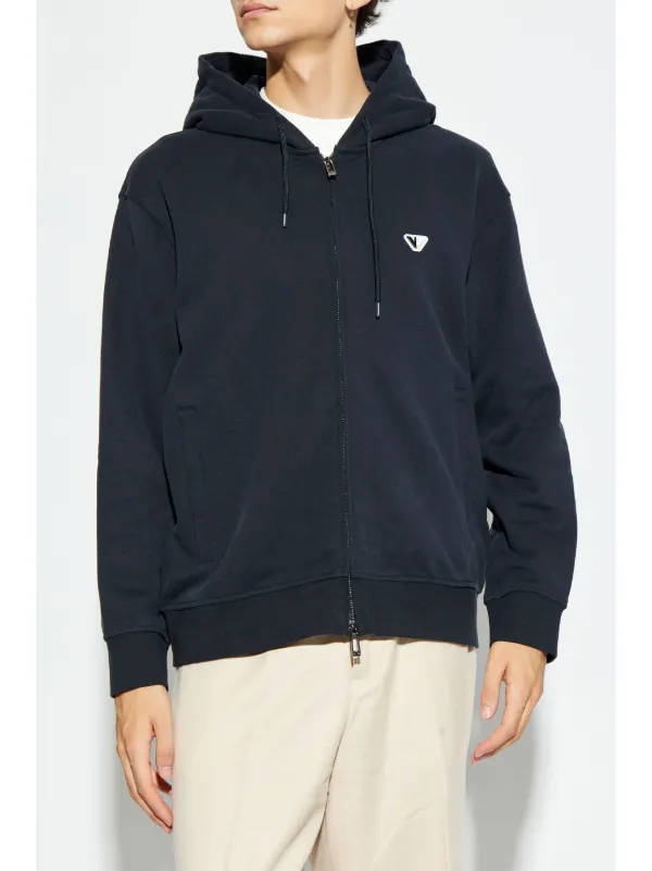 【EMPORIO ARMANI】 ★ Men's Pixel Knitted Hoodie ★ BLUE Emporio Armani Embroidered Logo Zipped Hoodie | Blue | FARFETCH