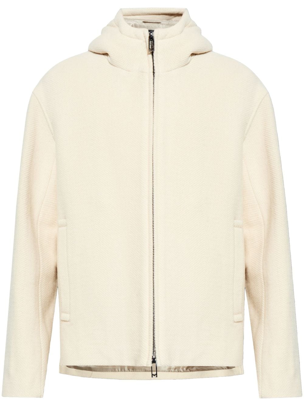 Shop Emporio Armani Zipped Hoodie Jacket In Neutrals