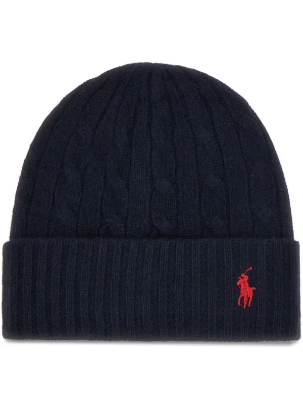 Polo Ralph Lauren cable-knit Beanie Hat Blue FARFETCH NZ