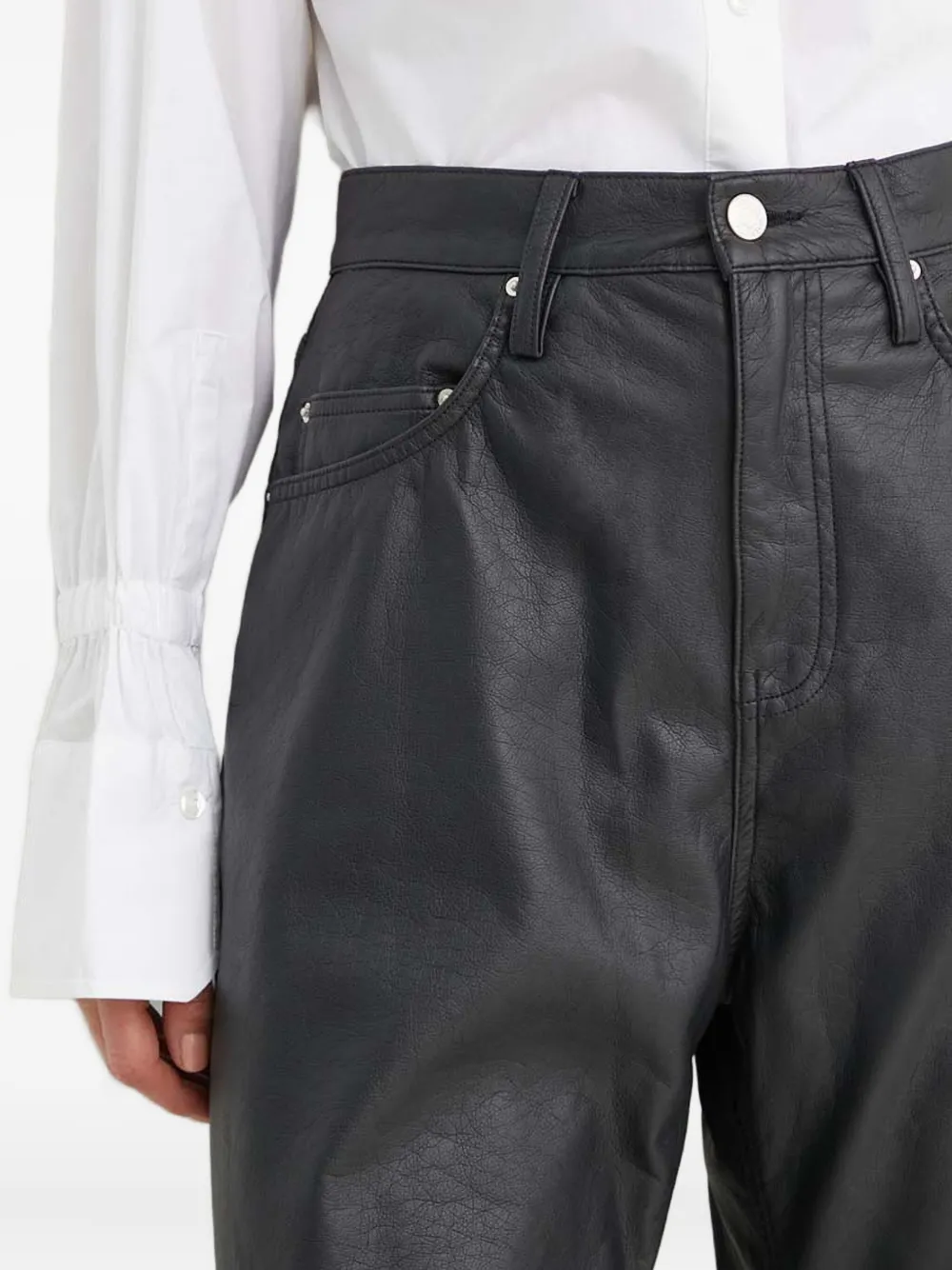 Won Hundred Leren broek met zakken Zwart