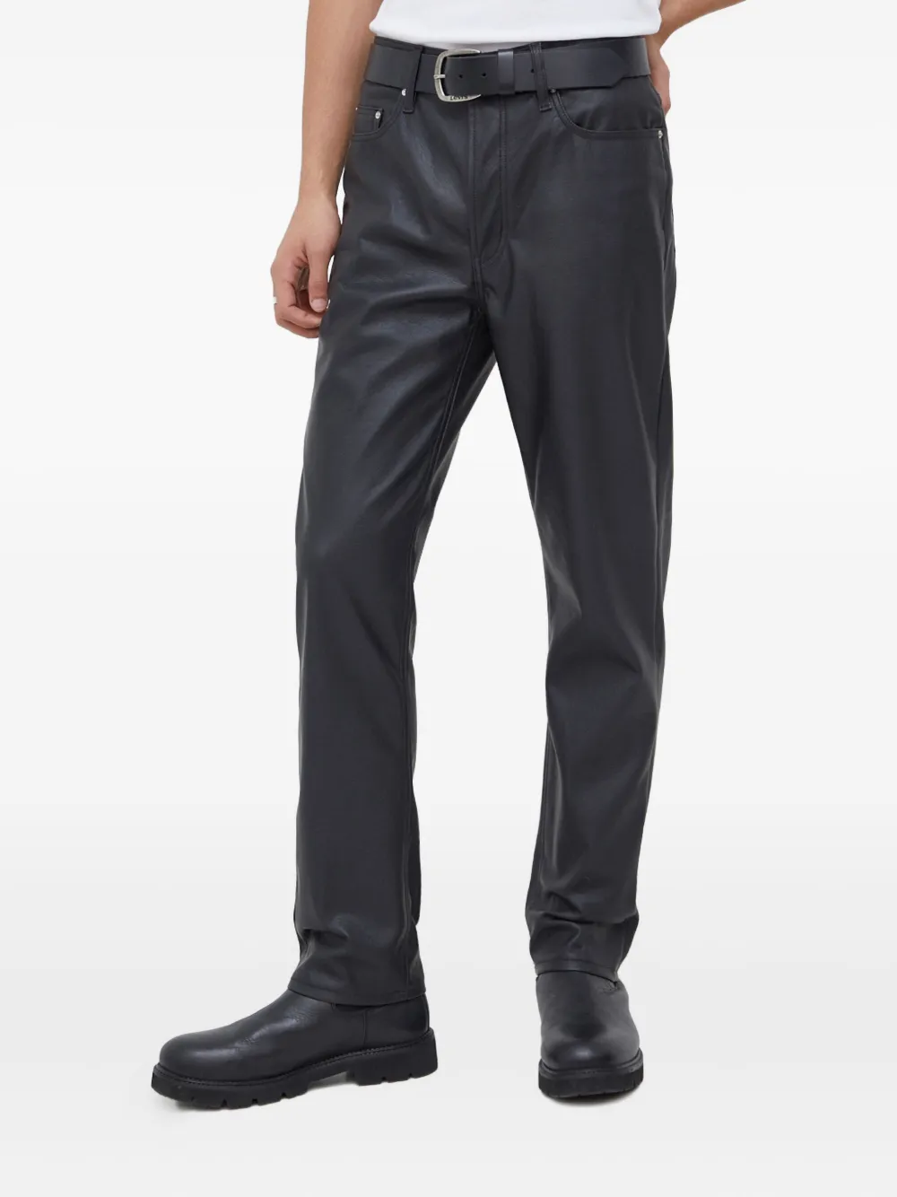 Won Hundred pockets logo-patch leather trousers | Black | Image 1