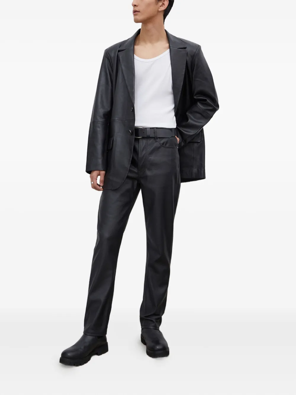 Won Hundred pockets logo-patch leather trousers - Zwart