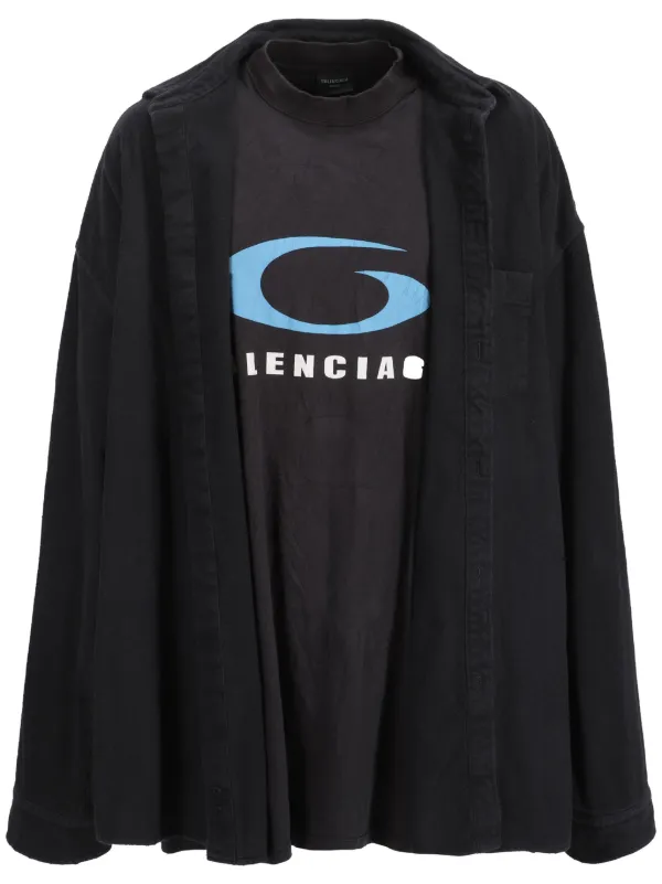 Balenciaga layered design shirt men Cotton M Black