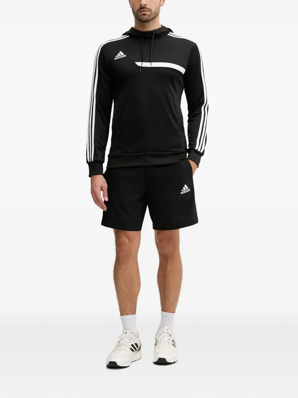adidas logo-print side-stripe hoodie Zwart