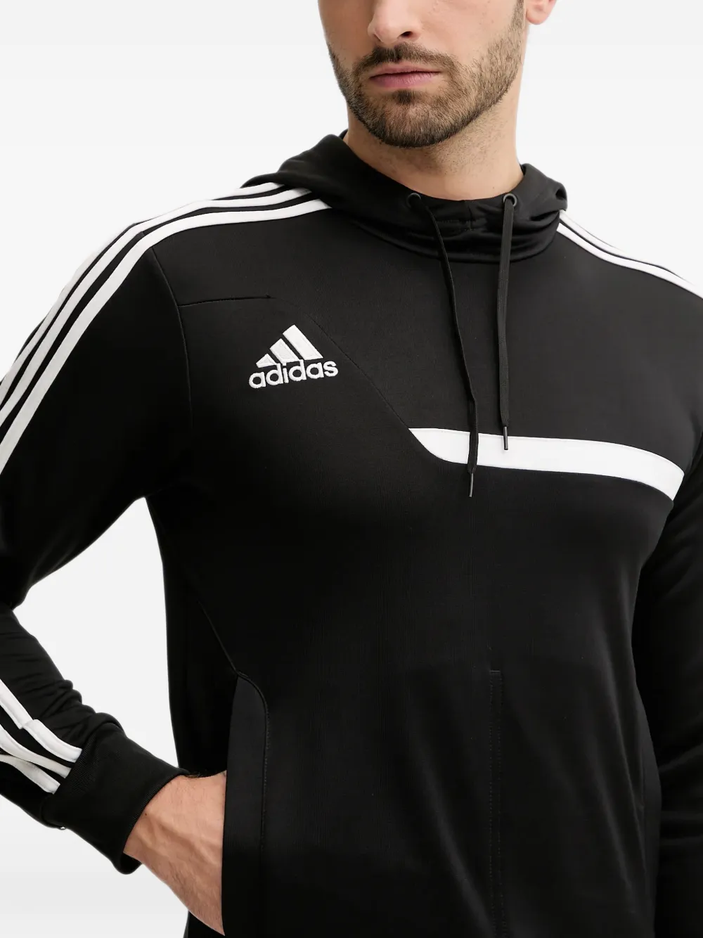 adidas logo-print side-stripe hoodie Zwart