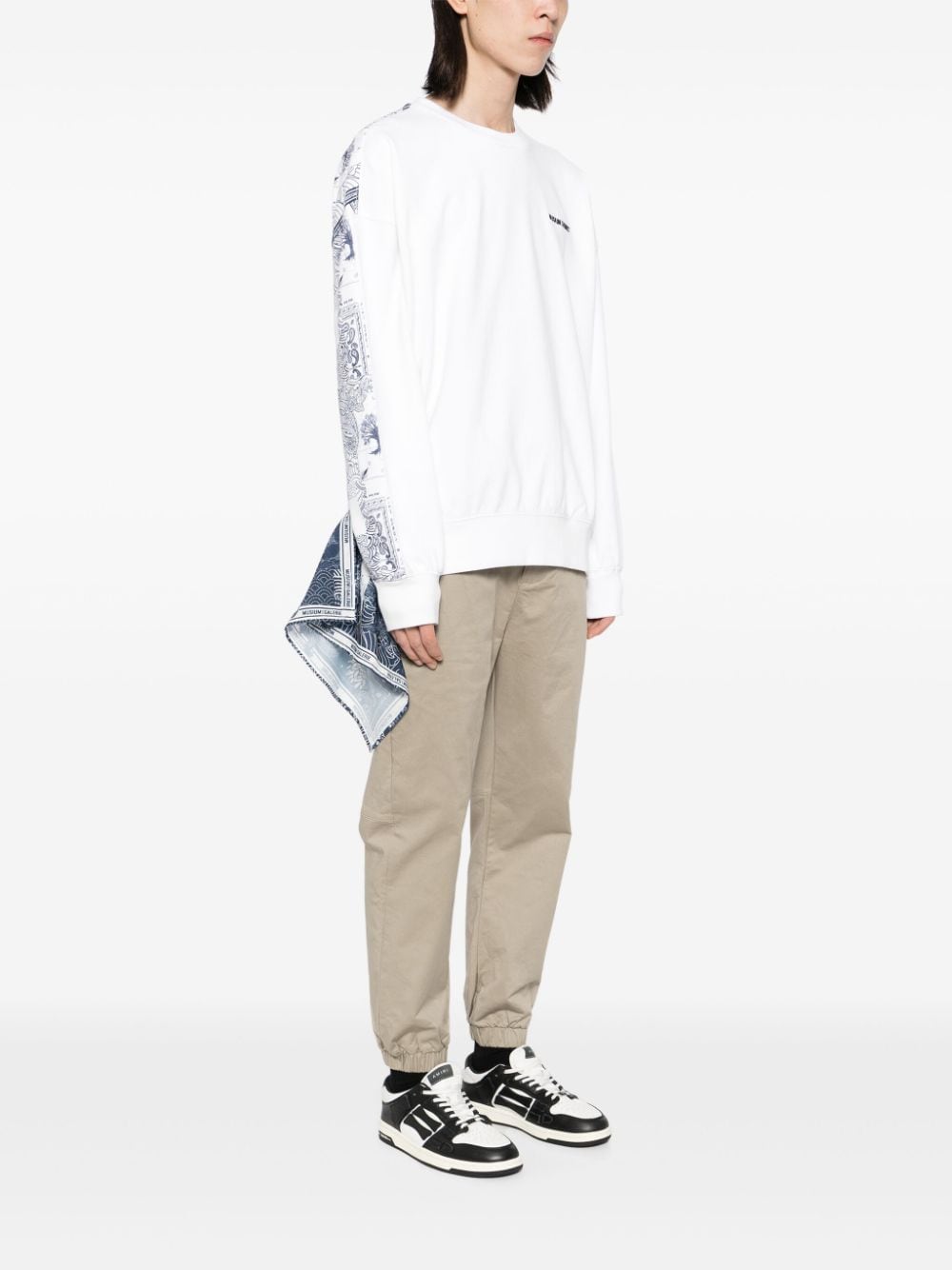 Shop Musium Div. Graphic Print Scarf Accent Sweatshirt In White