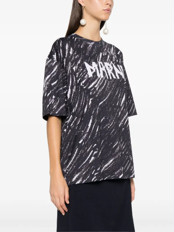 【MARNI】ロゴ スクリブル ボックス T シャツ ライトブルー ジャージーコットン製Tシャツ、マルニスクリブル