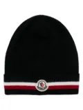 Moncler tricolour-stripe wool beanie hat - Black