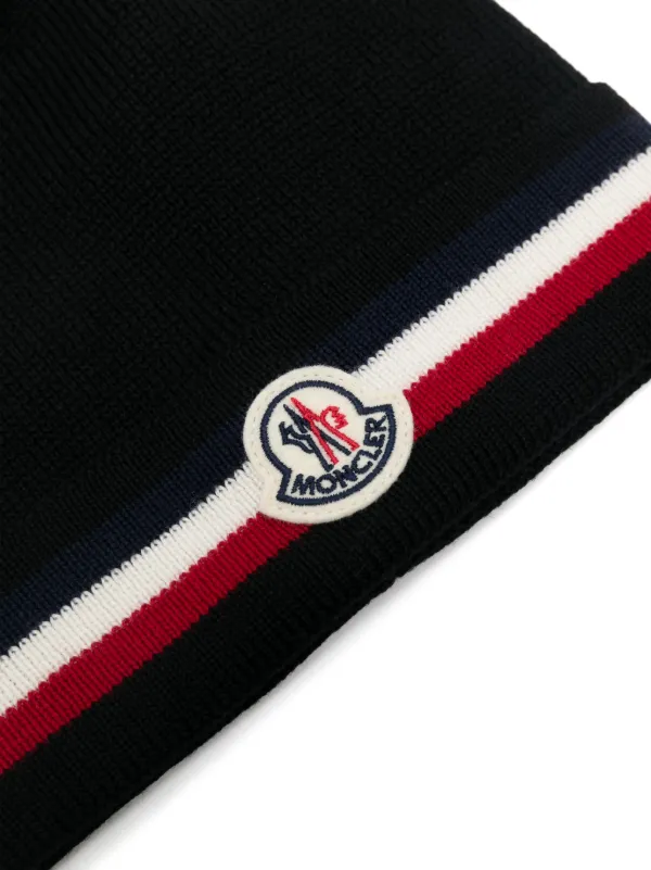 Moncler tricolour-stripe Wool Beanie Hat | Black | FARFETCH