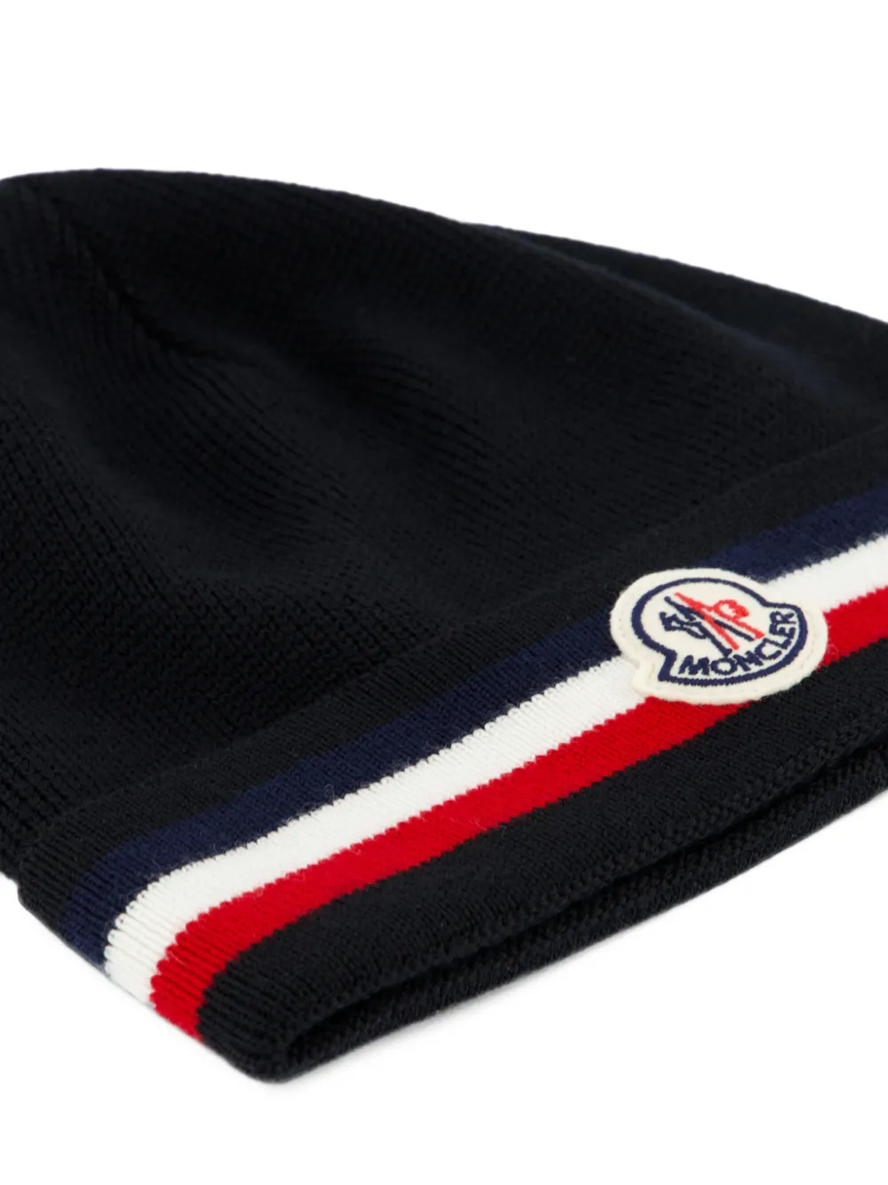 Moncler Wollen muts met driekleurige streep Zwart