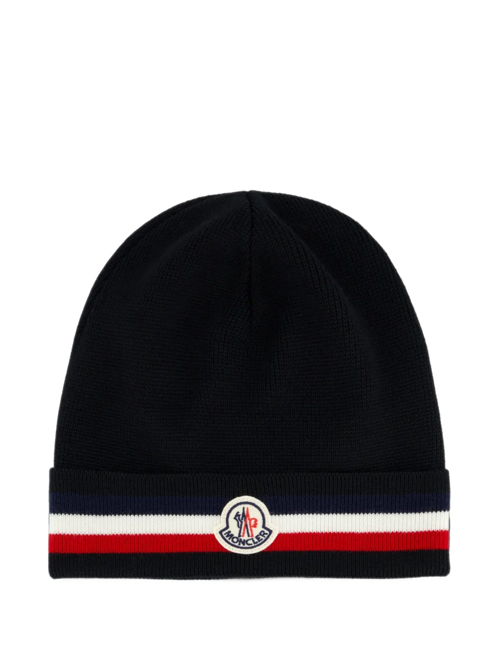 Moncler Wollen muts met driekleurige streep Zwart