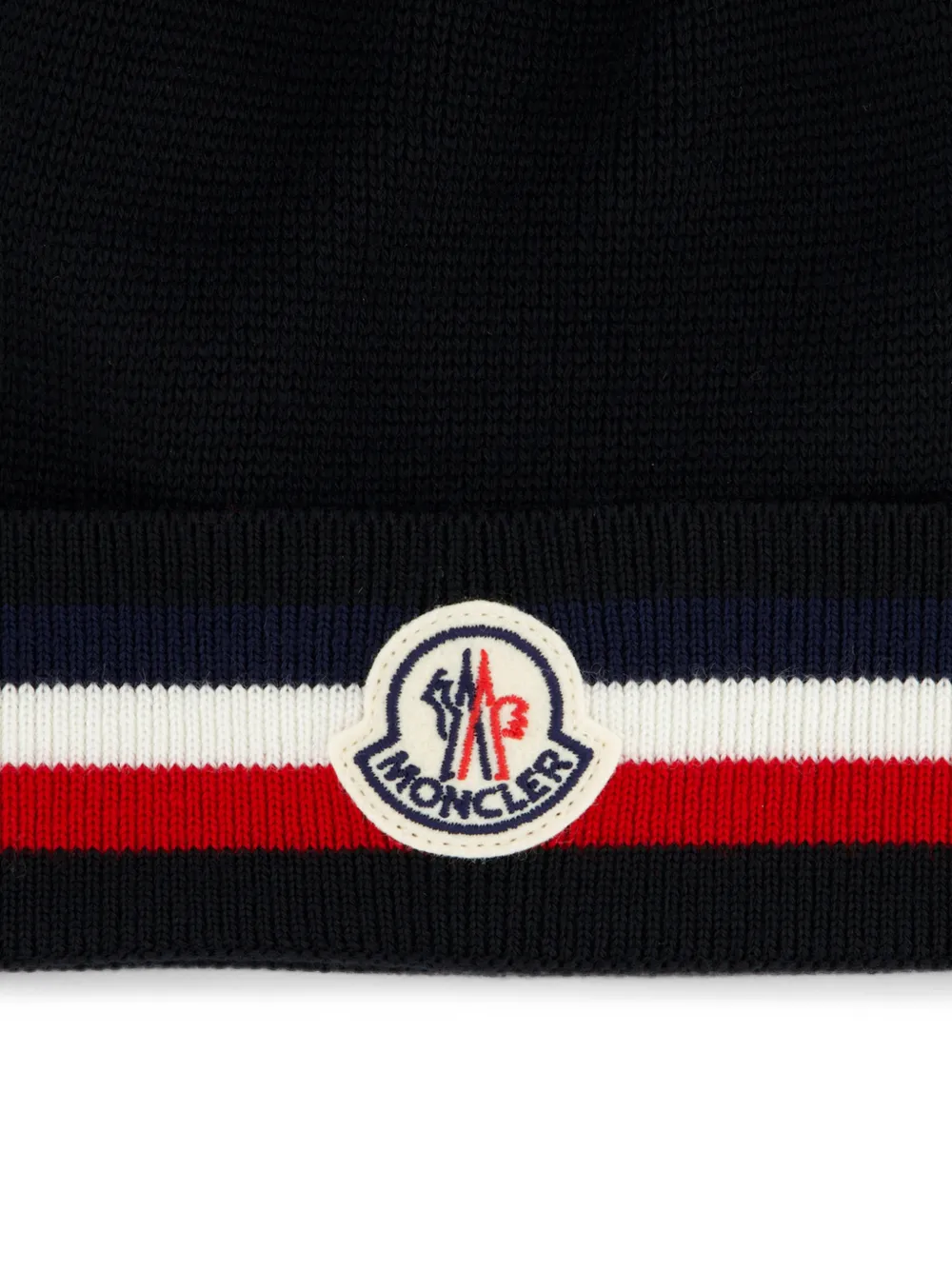 Moncler Wollen muts met driekleurige streep Zwart
