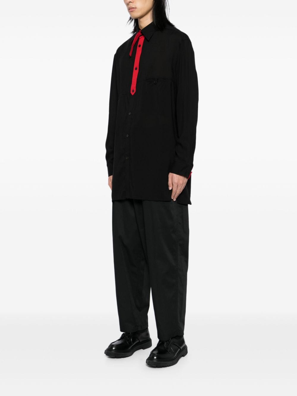 Shop Yohji Yamamoto Contrast-panel Shirt In Black