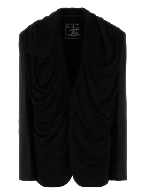 Y/Project Draped Hooded Blazer in Black