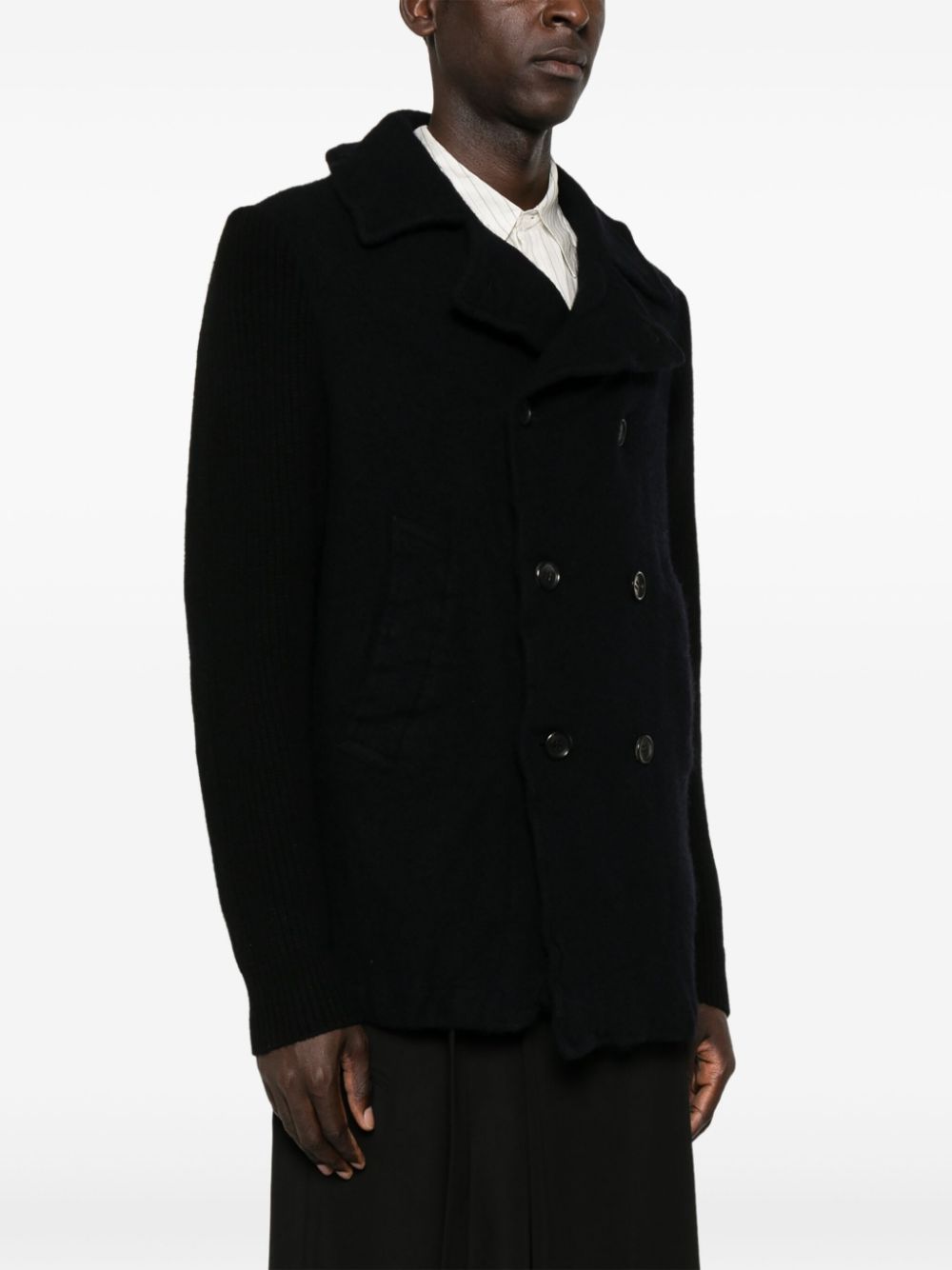 ribbed-sleeve peacoat