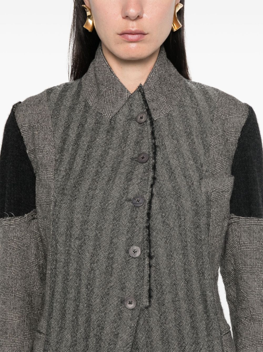 Shop Marc Le Bihan Patchwork Blazer In Grey