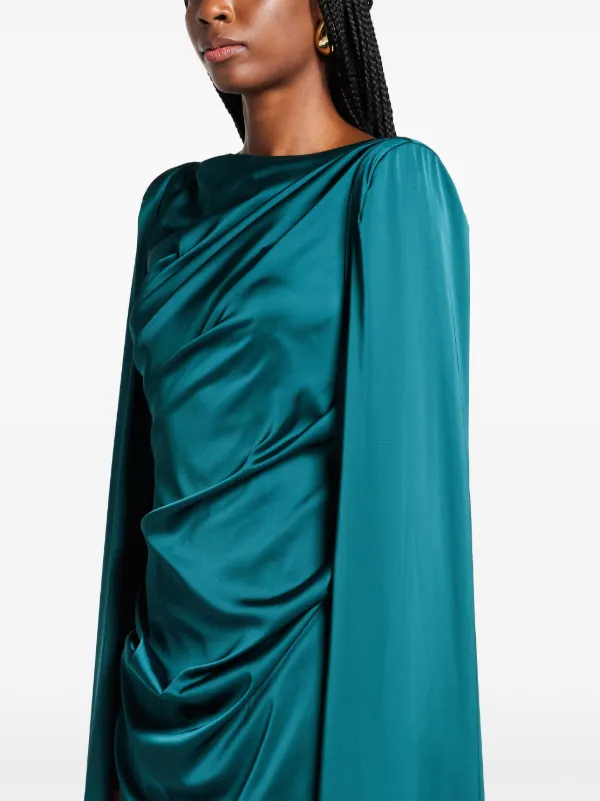Talbot Runhof Draped Cape Maxi Dress - Green