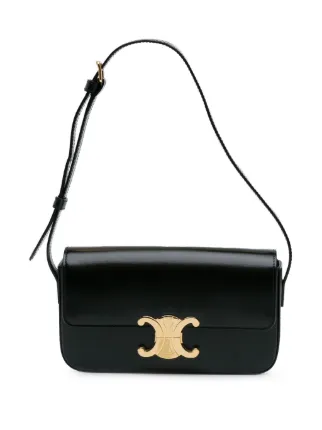 Celine Pre Owned 2022 Teen Shiny Calfskin Triomphe Shoulder Bag Black FARFETCH UZ