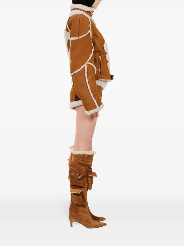 Natasha Zinko Trimmed Sheepskin Mini Shorts | Brown | FARFETCH