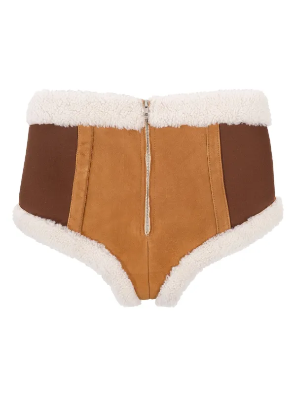 Natasha Zinko Trimmed Sheepskin Mini Shorts | Brown | FARFETCH