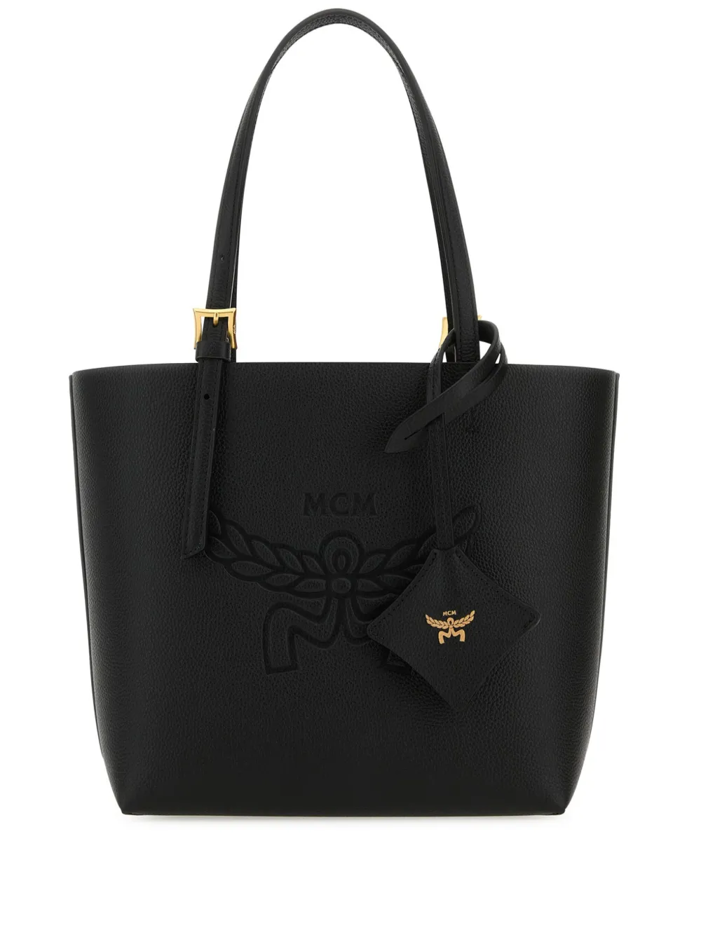 Mcm black shopper bag deals