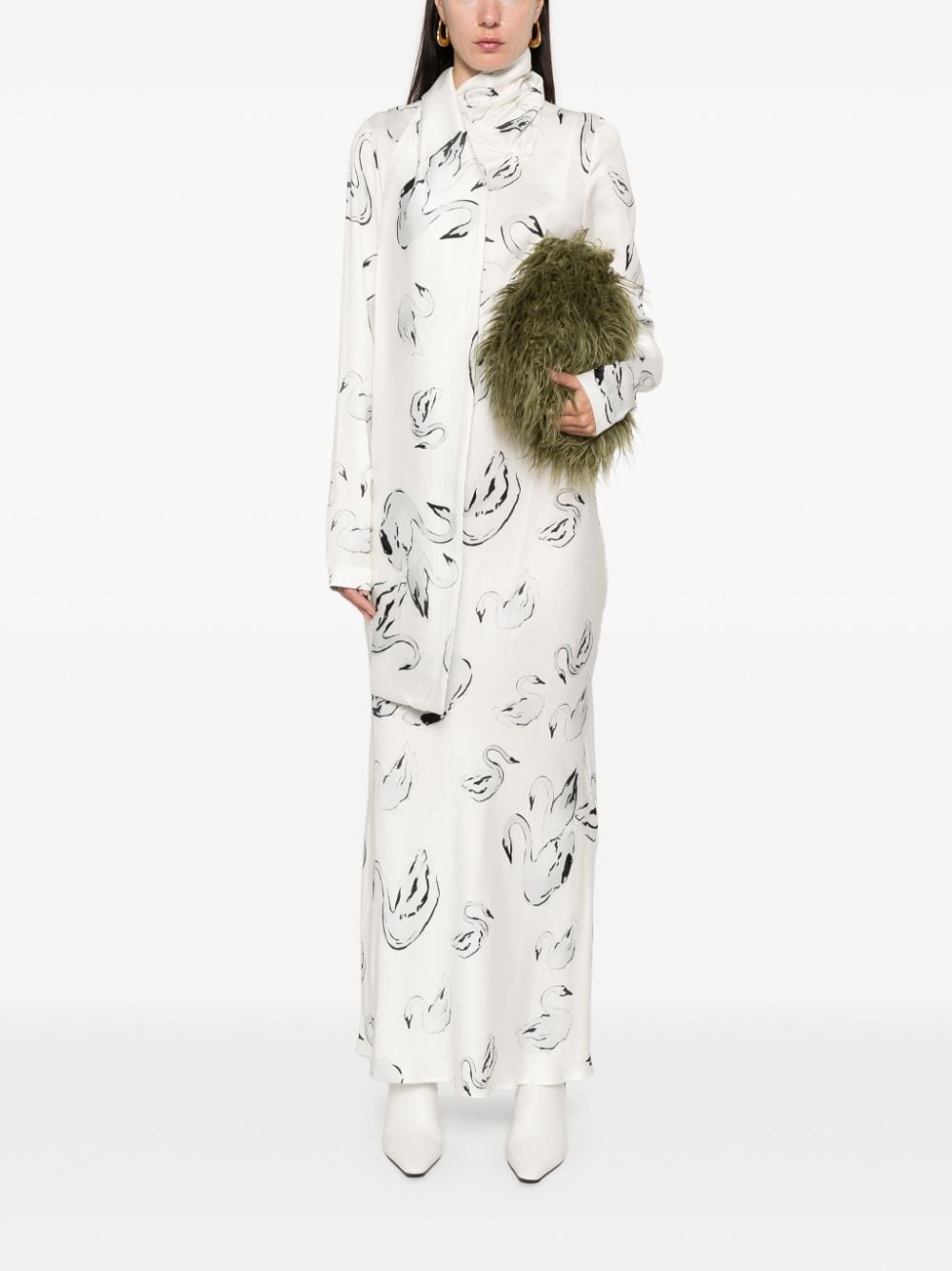 MSGM swan-print maxi dress - Wit