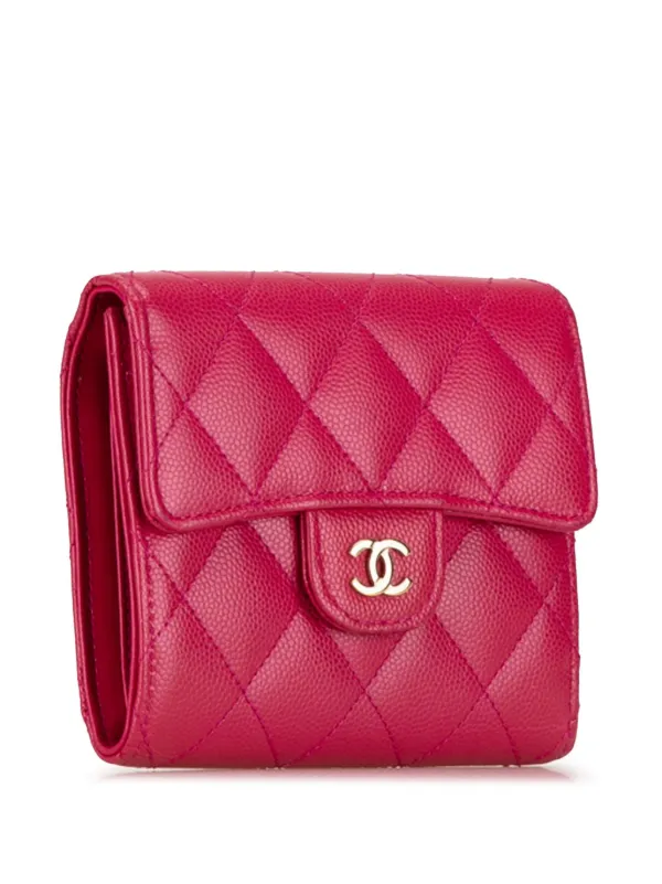 CHANEL Pre Owned 2021 2024 CC Caviar Compact Flap Wallet small wallets women Caviar Leather One Size Pink