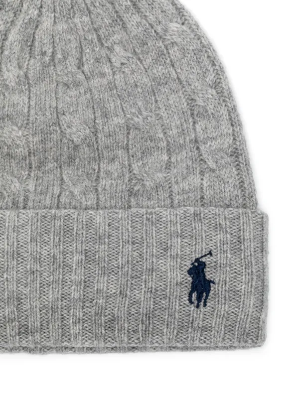 Polo Ralph Lauren cable knit Beanie Grey FARFETCH UK