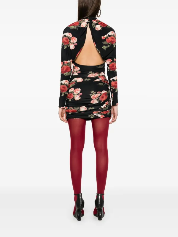 Magda Butrym floral-print Draped Mini Dress | Black | FARFETCH