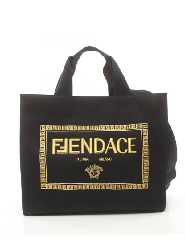 Fendi Pre-Owned 2022 Versace Large Fendace Logo Canvas Shopping Tote  Satchel | Black | FARFETCH CY