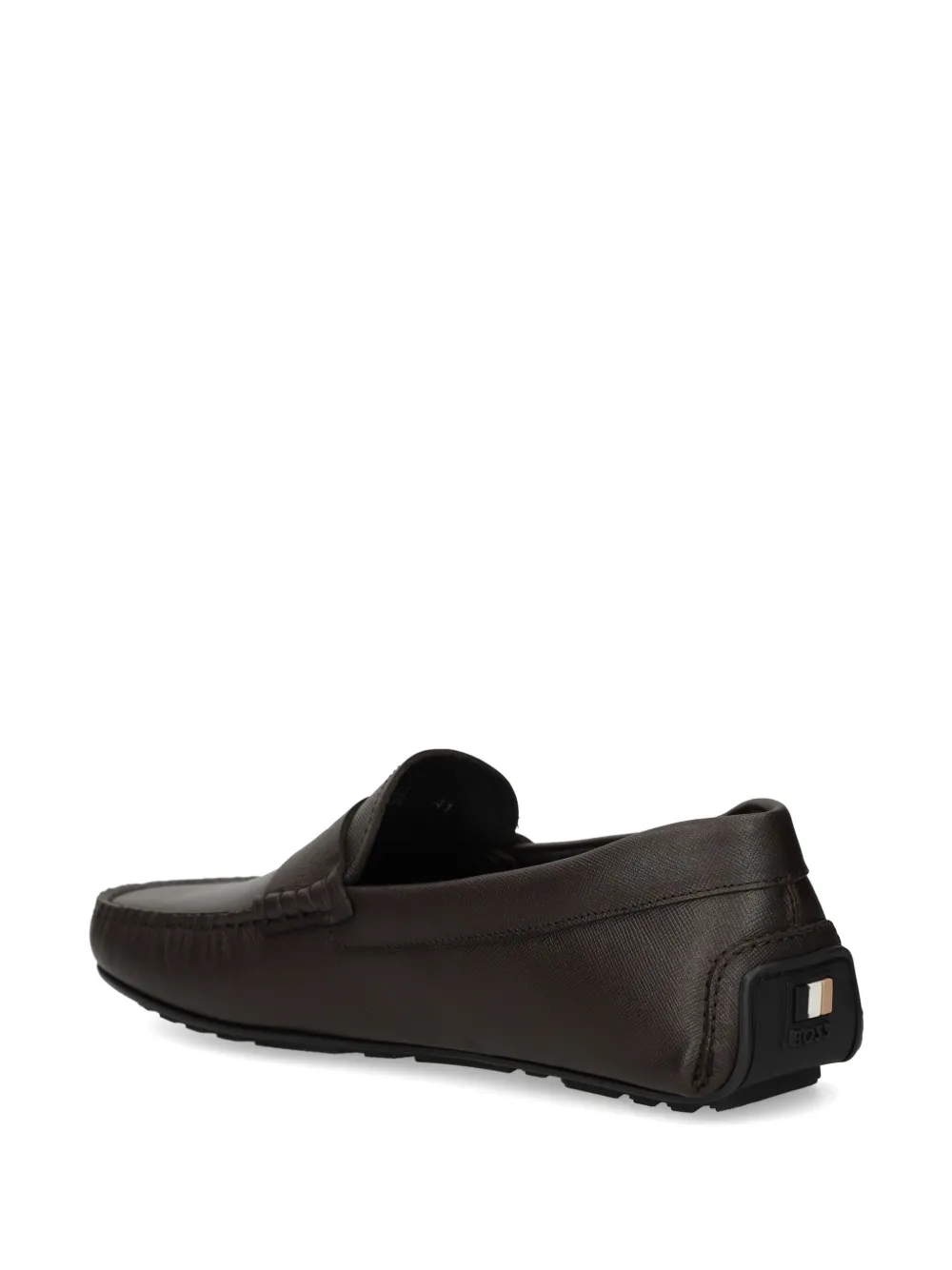 Hugo Boss Logo-stripe Leather Driving Moccasins In Brown