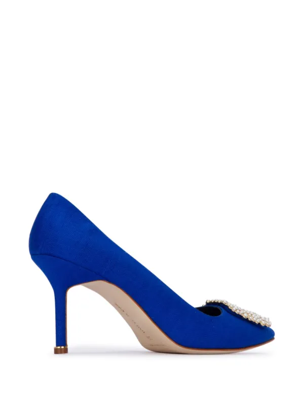 新品★Manolo Blahnik Hangisi pumps 105mm Manolo Blahnik Hangisi 105mm Appliqué Pumps | Blue | FARFETCH EG