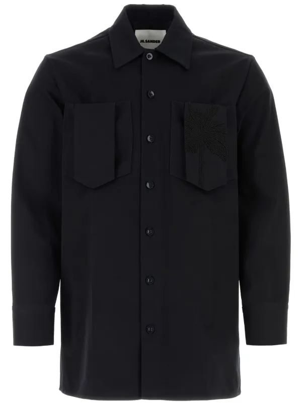 Jil Sander Bead-embellished Cotton Shirt in Blue