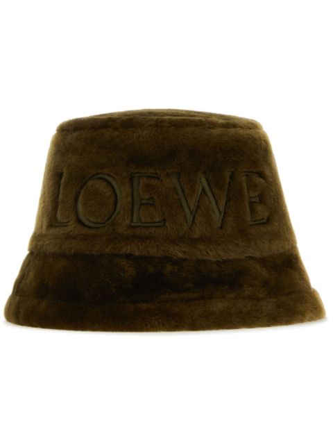 LOEWE logo-embroidered shearling bucket hat Women