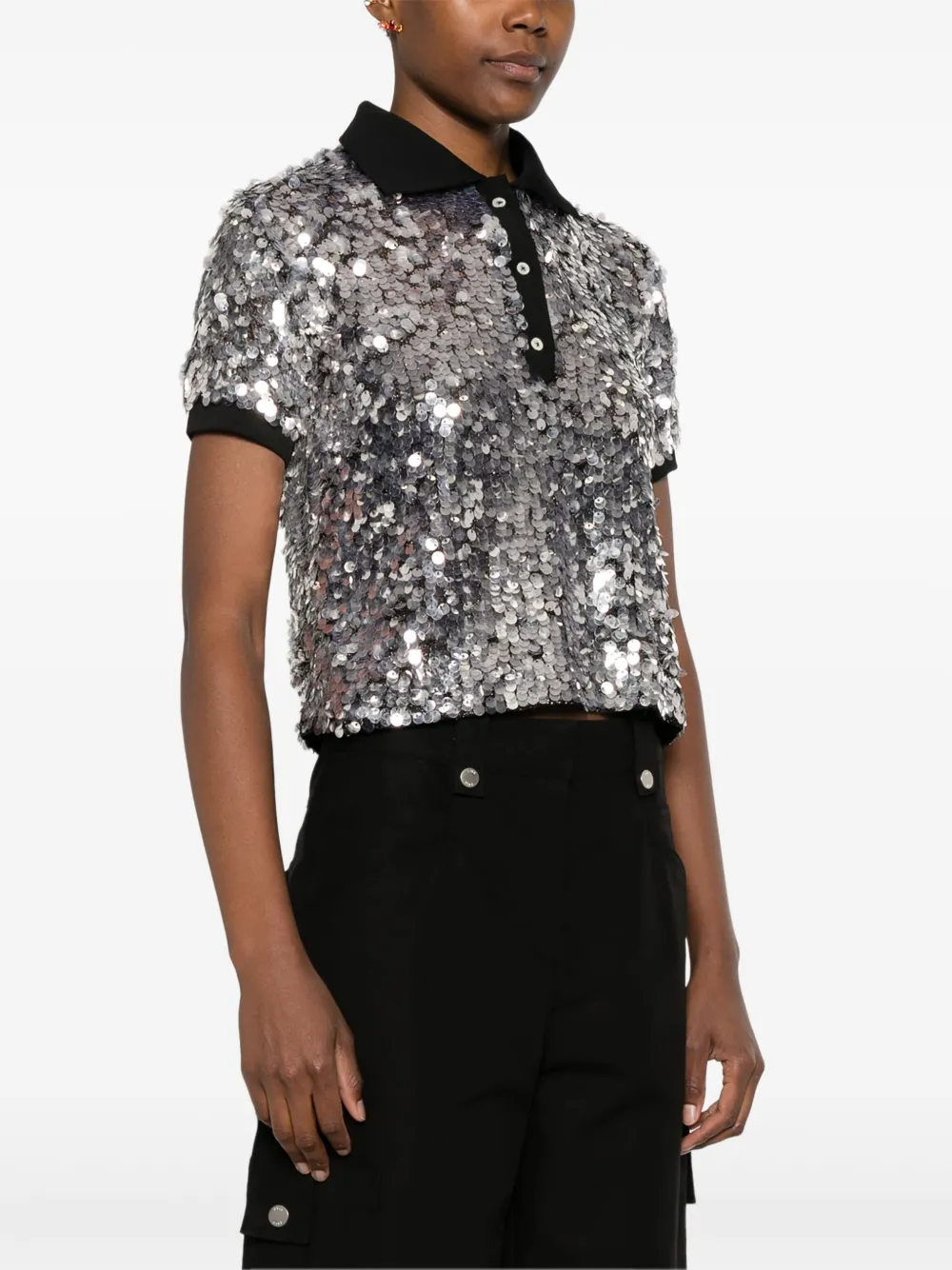 Shop Pinko Pupazzo Polo Top In Silver