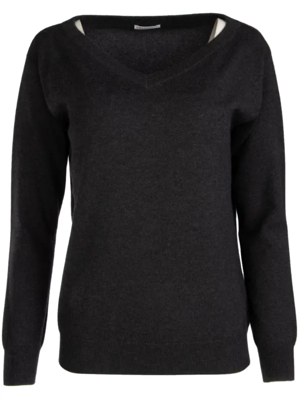 Brunello Cucinelli ブラウン Vネックセーター Brunello Cucinelli Vネック セーター